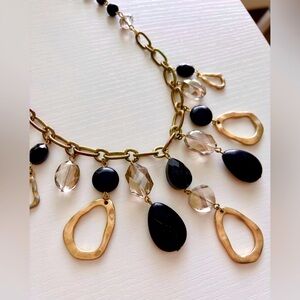 Black Lucite and Gold Necklace with Teardrop Pendants